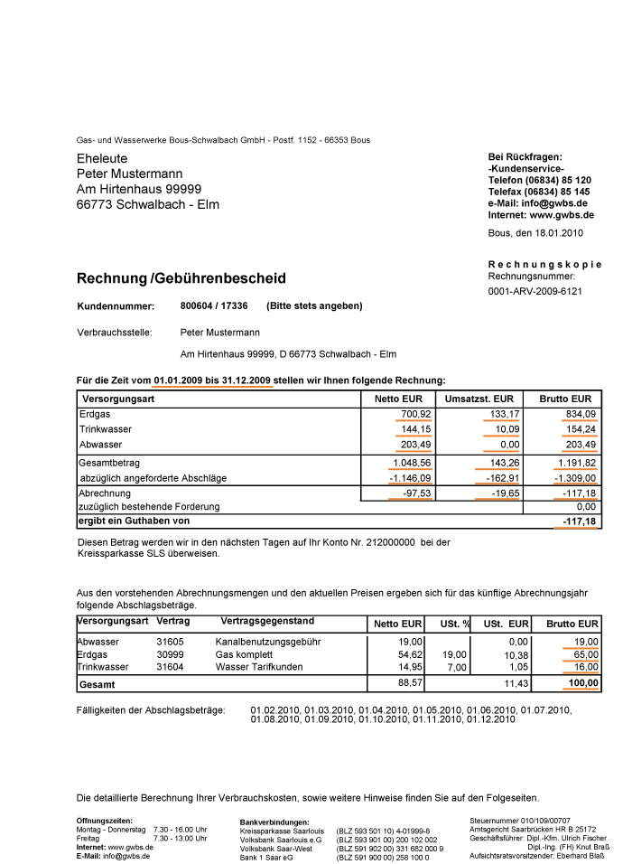 Rechnungsvorderseite